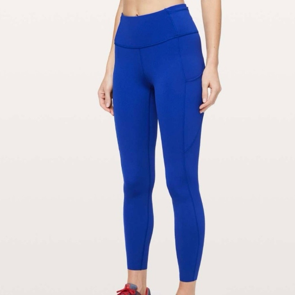 LULULEMON Jet‎ Stream Blue Fast  Free Non-Reflective Nulux Active Leggings Sz 18